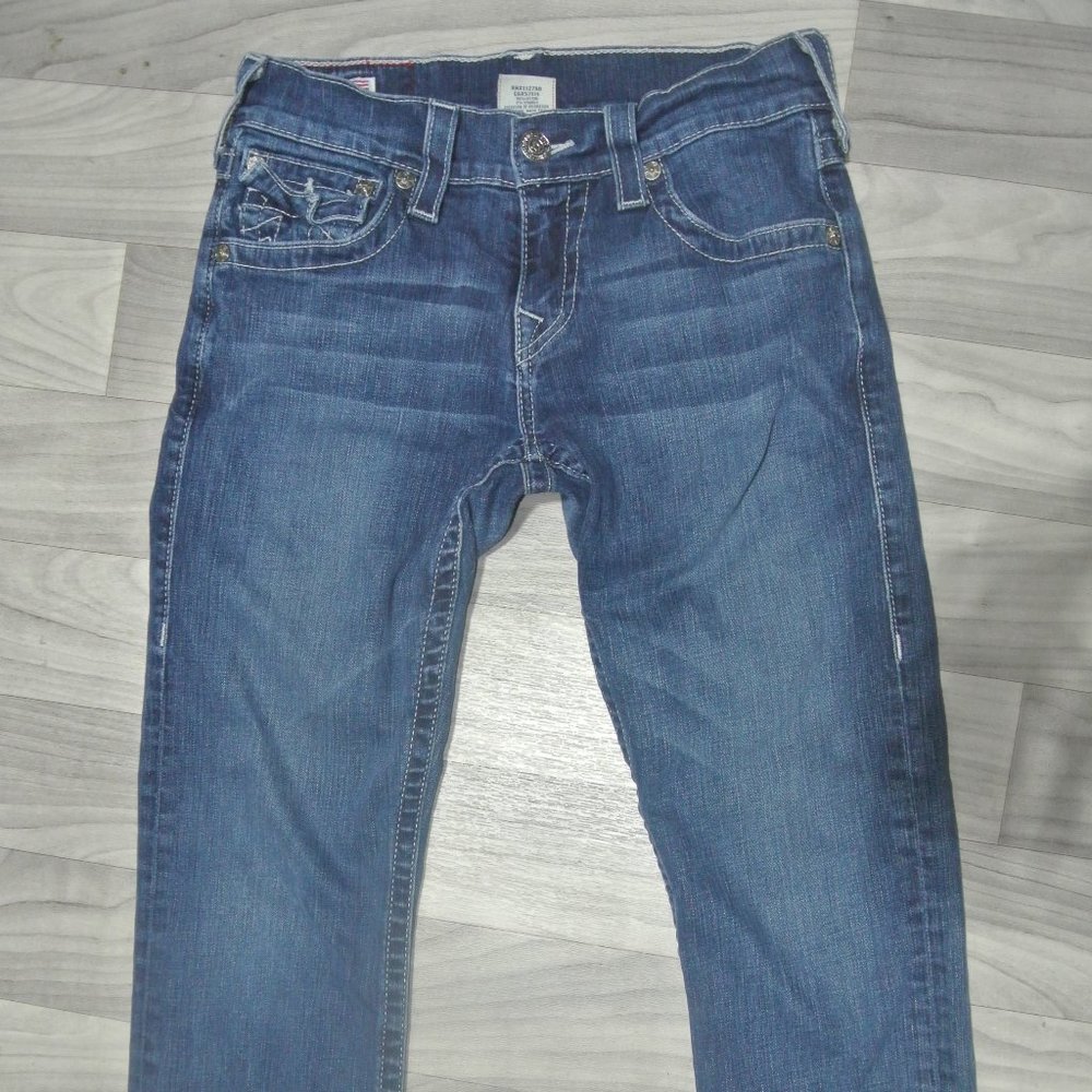 Ricky True Religion 28 X 28 Dark Stretch Whisker Straight Leg Denim EUC